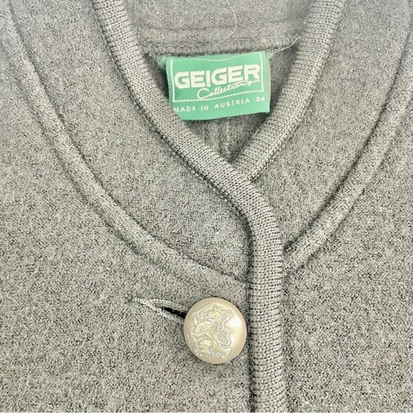 VINTAGE Geiger of Austria Smiley Black Boiled Wool Winter Coat Cardigan Jacket S - Picture 8 of 13